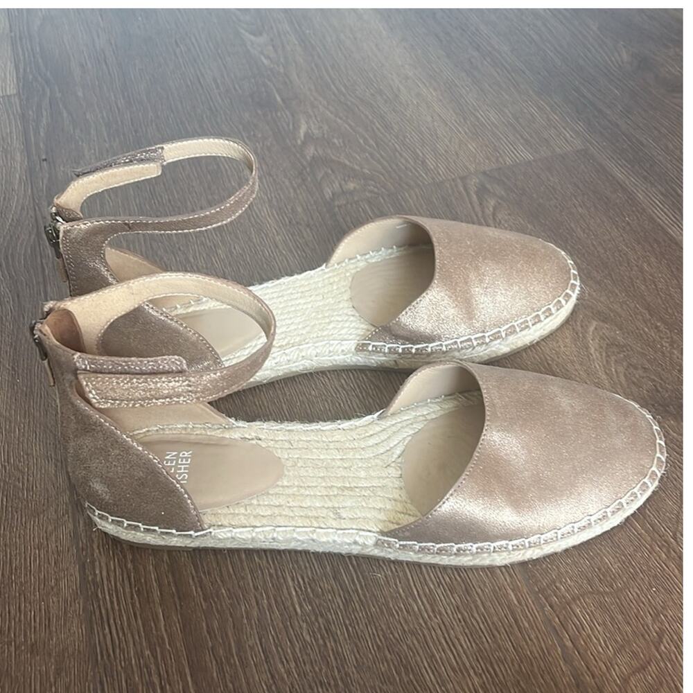 Eileen Fisher Tan Espadrille Flats with Ankle Strap 9